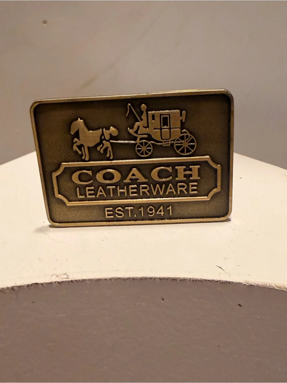 Vintage Coach Brass Hardware Replacement Lot - Carriage Logo Emblem Plate & Hang
